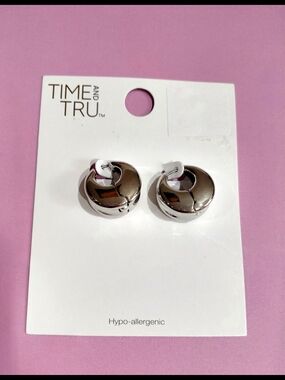 Time and Tru Polished Silver Crescent Hoop Earrings